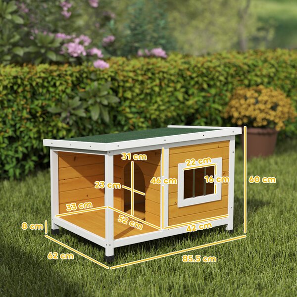 PawHut Cușcă pentru Câini de Exterior din Lemn cu Verandă Acoperită și Acoperiș Înclinat, 85.5x62x60 cm, Multicolor | Aosom Romania