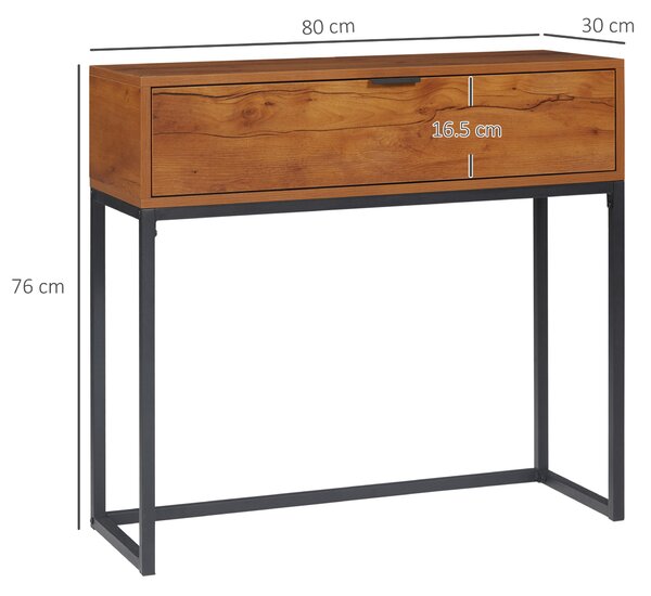 HOMCOM Consola pentru hol cu sertar, masa consola din lemn cu picioare din otel, 80x30x76cm, maro si negru | Aosom Romania