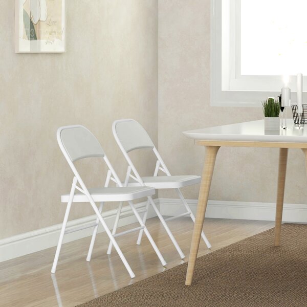 HOMCOM Set de 2 Scaune Pliabile, Scaune Moderne cu Perne din Poliester pentru Acasă și Birou, 45x46x78 cm, Alb | Aosom Romania