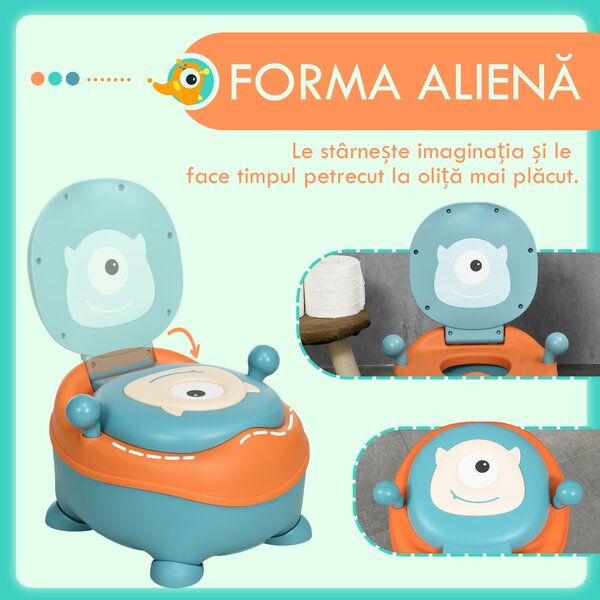 ZONEKIZ Olita pentru Copii de la 6 Luni in Forma de Extraterestru, Scaun Ergonomic, Spatar si Vas Detașabil, Albastru | Aosom Romania