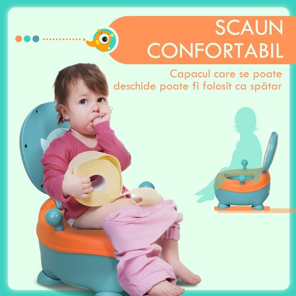 ZONEKIZ Olita pentru Copii de la 6 Luni in Forma de Extraterestru, Scaun Ergonomic, Spatar si Vas Detașabil, Albastru | Aosom Romania