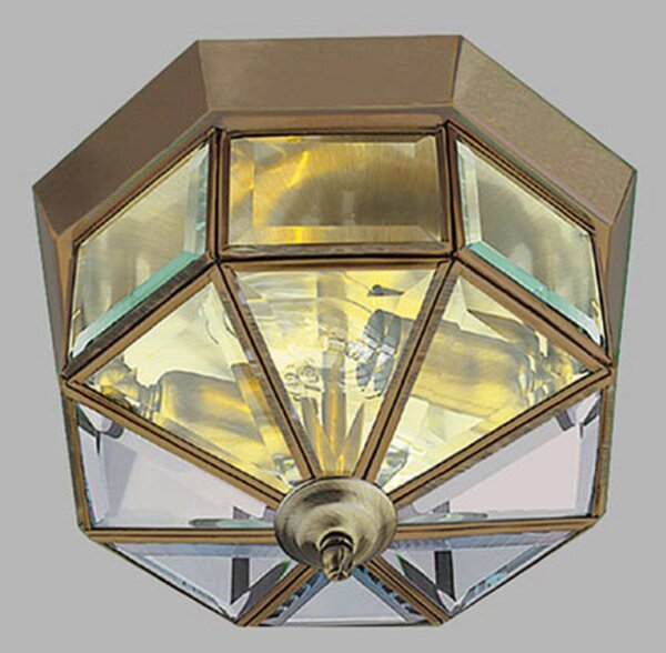 Searchlight Plafonieră Flush clasic alamă antichizată, octogonală, reglabil, Auriu / Alamă, Camera de zi / sufragerie, Metal, Antichitate