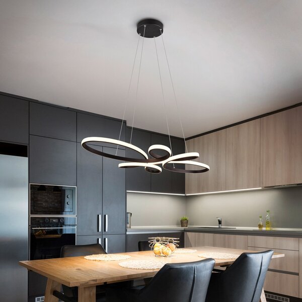 Trio Lighting Lampă suspendată Fly LED, negru mat, 3.000 K, 83 cm x 45 cm, reglabil, Negru, Camera de zi / sufragerie, Metal, Modern