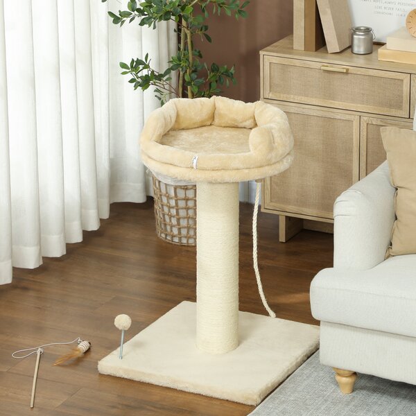 PawHut Copac Zgâriat pentru Pisici, Patut, Minge, Sfoară de Joacă, Plus și Sisal, 55x55x83cm, Beige | Aosom Romania