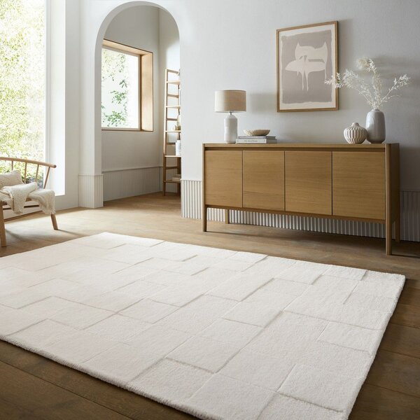 Covor fildeș țesut manual din lână 160x230 cm Checkerboard – Flair Rugs