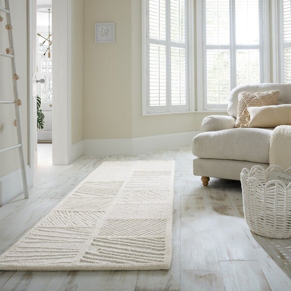 Covor tip traversă alb țesut manual din amestesc de lână 80x230 cm Sculptured Blocks – Flair Rugs