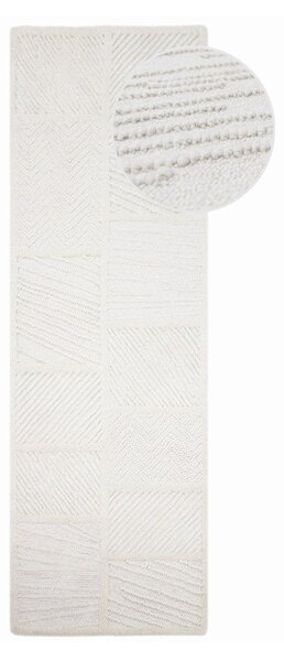 Covor tip traversă alb țesut manual din amestesc de lână 80x230 cm Sculptured Blocks – Flair Rugs