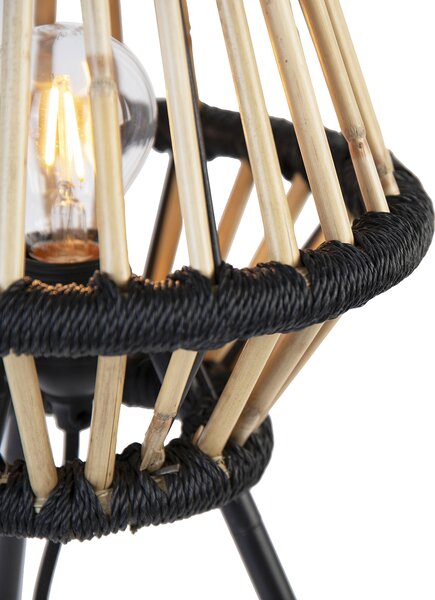 Lampă de masă rustică cu trepied din bambus cu negru - Evalin