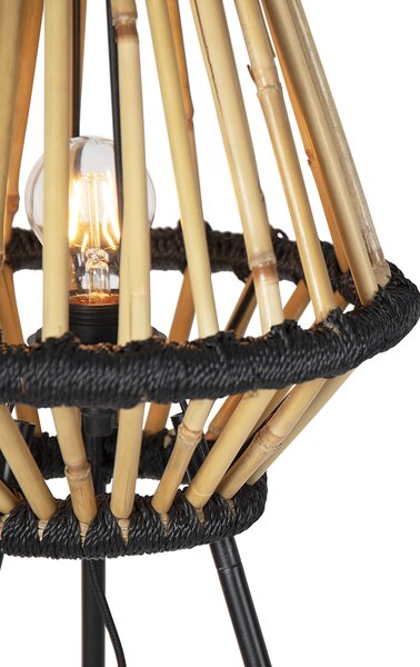 Lampă de podea cu trepied oriental din bambus cu negru - Evalin