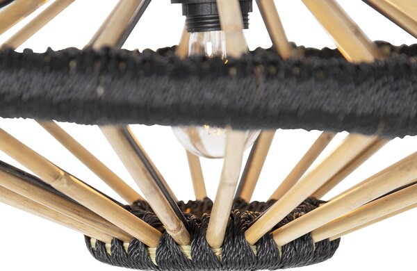 Lampă suspendată orientală din bambus cu negru 60 cm - Evalin