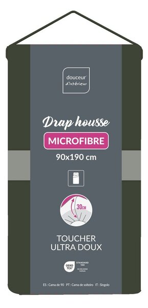 Cearceaf kaki din microfibră cu elastic 90x190 cm Oscar – douceur d'intérieur