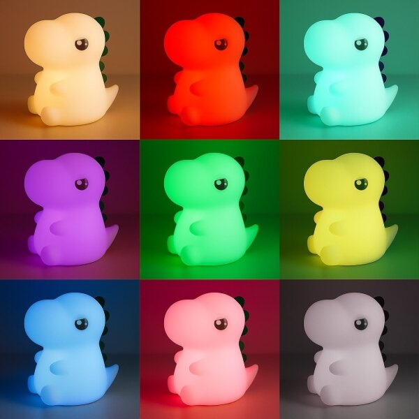 Lumină de veghe pentru copii DINO, LED RGBW reîncărcabilă și reglabilă, 1W, 5V, 1200 mAh