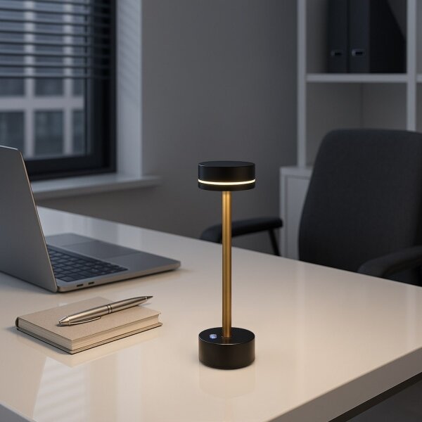 Lampă de birou LED reîncărcabilă, cu reglaj al intensității, SAM, 5W/5V, 3600 mAh, negru/auriu