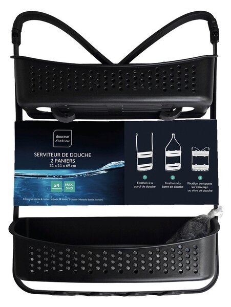 Raft pentru baie negru mat de agățat din plastic Vesper – douceur d'intérieur