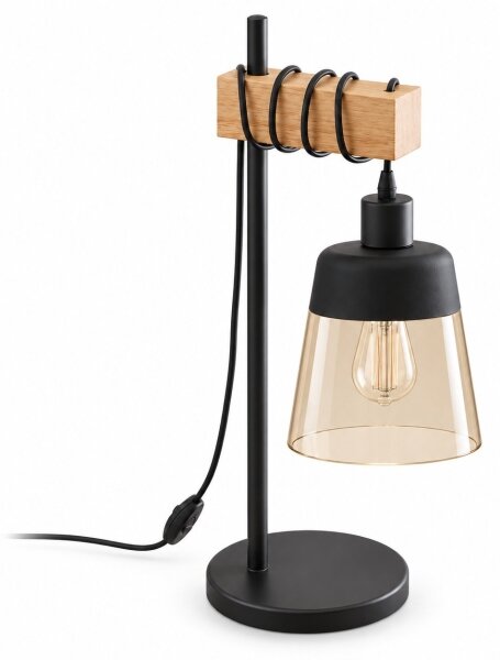BRILAGI - Lampă de masă WOOD GLASS 1xE27/40W/230V maro/negru/bej fumuriu