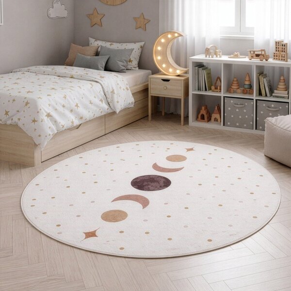 Covor pentru copii crem lavabil ø120 cm Coco 1136 – Ayyildiz Carpets