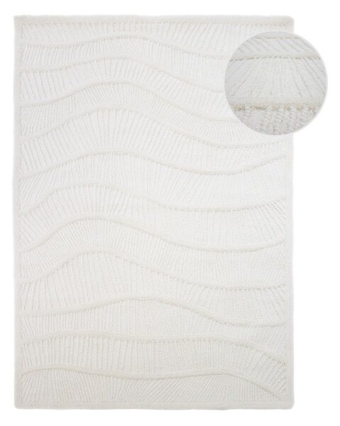 Covor alb țesut manual din amestesc de lână 140x200 cm Sculptured Wave – Flair Rugs