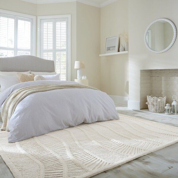 Covor alb țesut manual din amestesc de lână 140x200 cm Sculptured Wave – Flair Rugs