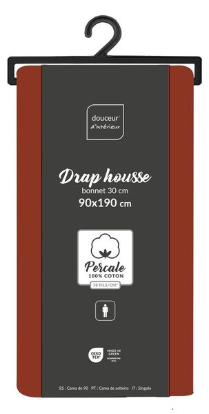 Cearceaf cărămiziu din bumbac percal cu elastic 90x190 cm Percaline – douceur d'intérieur