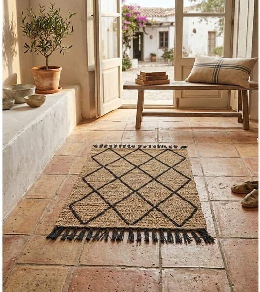 Covor negru/în culoare naturală țesut manual din iută 60x90 cm Shaila – Yes Everyday