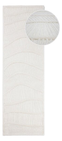 Covor tip traversă alb țesut manual din amestesc de lână 80x230 cm Sculptured Wave – Flair Rugs