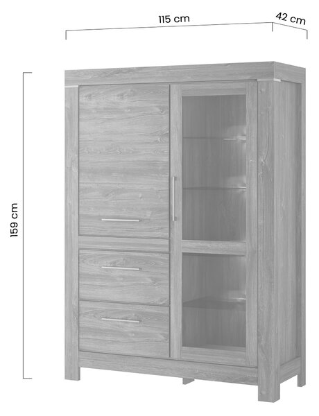 Vitrină German 115 cm cu sertare - stejar stirling