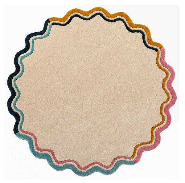 Covor în culoare naturală țesut manual rotund din lână ø 180 cm Leo Scallop – Flair Rugs