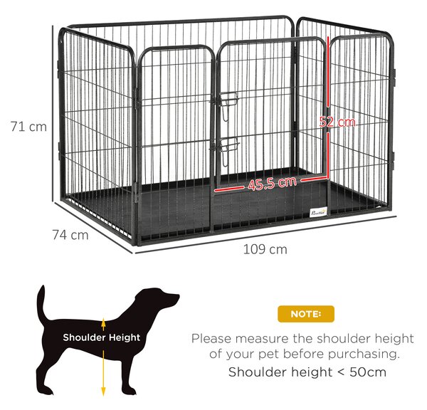 PawHut Tarc pentru Caini, Gard metalic pentru Animale cu 4 Panouri, Usa de blocare dubla si Tava Inferioara, 109x74x71cm, Gri | Aosom Romania