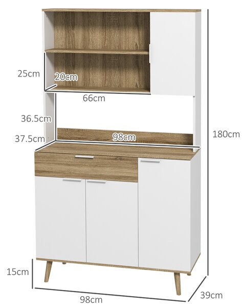 HOMCOM Dulap de Depozitare Inalt de 180cm cu Rafturi de Depozitare, in Stil Modern cu Usi si Sertare pentru Camera de Zi, Alb