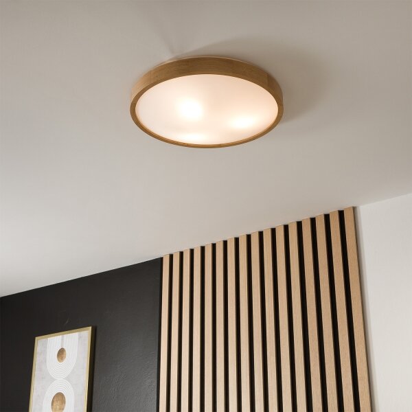 Brilagi-LED RGBW Plafonieră dimabilă CARVALHO SLIM 3xE27/9W/230V Wi-Fi stejar, diametru 47 cm
