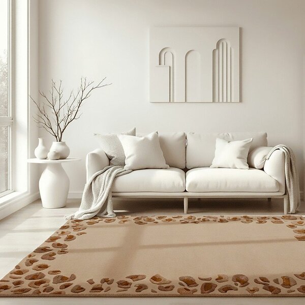 Covor în culoare naturală țesut manual din amestesc de lână 140x200 cm Leopard Frame – Flair Rugs