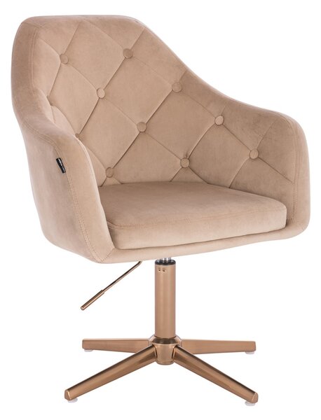 HR831CROSS Scaun Catifea Latte cu Bază Aurie