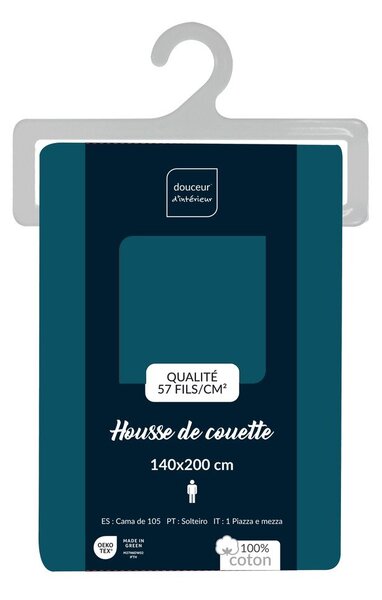 Husă de pilotă petrol din bumbac pentru pat de o persoană 140x200 cm Lina – douceur d'intérieur