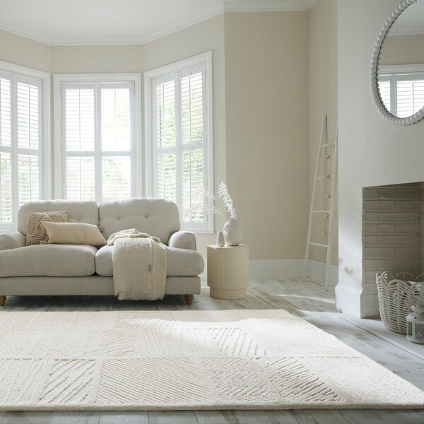 Covor alb țesut manual din amestesc de lână 140x200 cm Sculptured Blocks – Flair Rugs