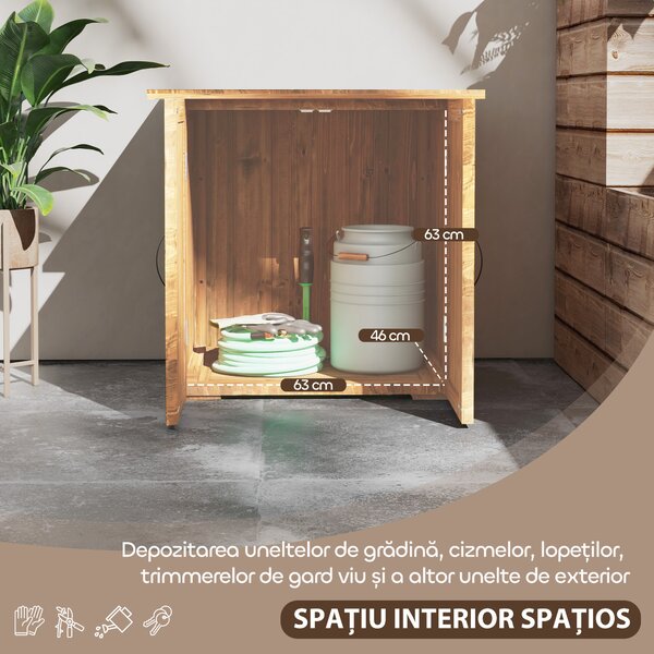 Outsunny Dulap de Exterior din Lemn cu 2 Uși, Căsuță de Grădină pentru Unelte cu Acoperiș Impermeabil, 77x55x72 cm, Maro | Aosom Romania