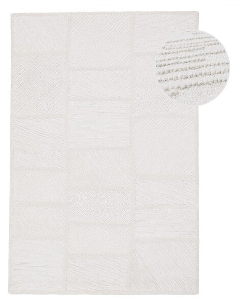 Covor alb țesut manual din amestesc de lână 140x200 cm Sculptured Blocks – Flair Rugs