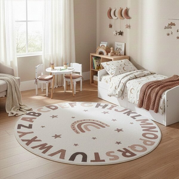 Covor pentru copii crem lavabil ø120 cm Coco 1133 – Ayyildiz Carpets
