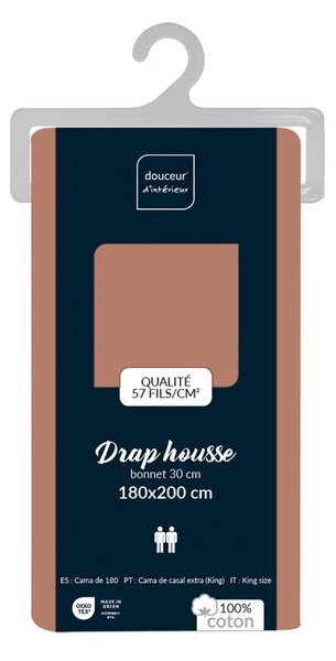 Cearceaf somon din bumbac cu elastic 180x200 cm Lina – douceur d'intérieur