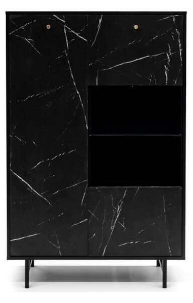 Vitrina NEROLI 2, 90x140x41, negru/marmura neagra