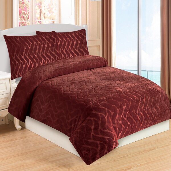 Lenjerie de pat inclusă, microfleece Wave burgundy, 140 x 200 cm, 70 x 90 cm