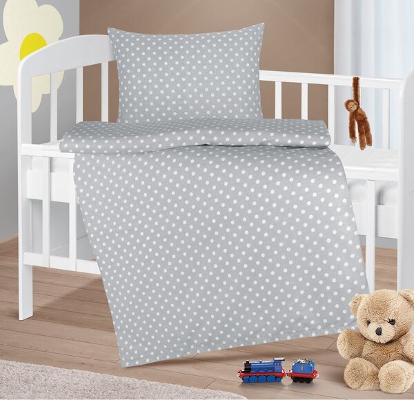 Bellatex Lenjerie de pat din bumbac pentru copiiAgata Polka dots gri, 90 x 135 cm, 45 x 60 cm
