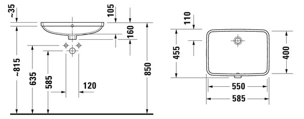 Duravit No. 1 lavoar 58.5x55.4 cm dreptunghiular sub blat alb luciu 03955500282