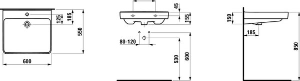 Laufen Pro Liberty lavoar 60x55 cm dreptunghiular clasică pentru persoane cu dizabilități alb luciu H8119500001561