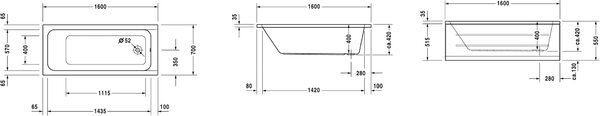 Duravit D-Code cada dreptunghiulară 160x70 cm alb 700096000000000
