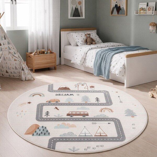 Covor pentru copii crem lavabil ø120 cm Coco 1134 – Ayyildiz Carpets
