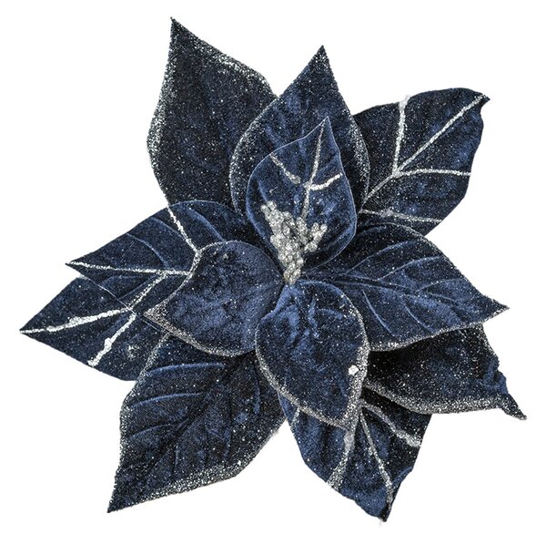 Decoratiune Craciun, Floare decorativa din catifea, Albastru inchis, 30cm