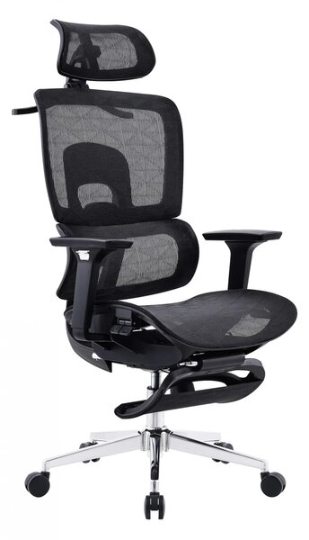 LUCKY-V5 Scaun ergonomic, Full Mesh, Sezut Translatie, suport umeras, suport picioare, Negru