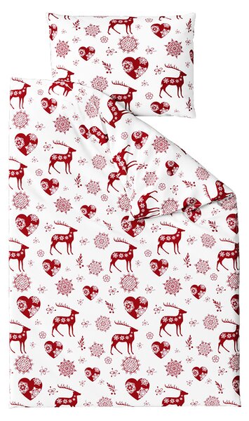 Lenjerie de pat din bumbac alba HEARTS AND REINDEER Dimensiune lenjerie de pat: 2 buc 70 x 90 cm | 200 x 220 cm