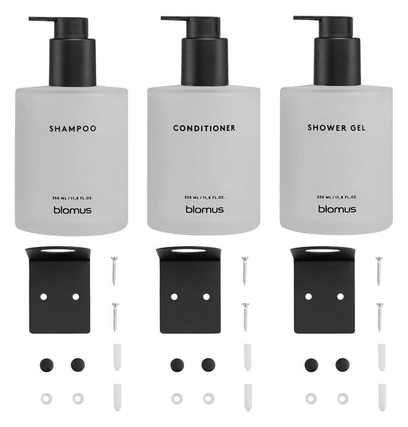 Dozatoare de săpun lichid albe 3 buc. de montat pe perete din sticlă 350 ml Kirei – Blomus