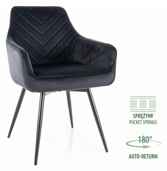 Scaun SERVIO, negru - Bluvel 19, stofa catifelata/metal, 55x58x88 cm